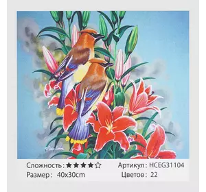 Картини за номерами HCEG 31104 (30) ""TK Group"", ""Птахи і лілії"", 40х30 см, в коробці