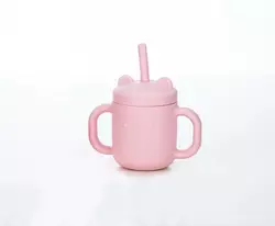 Силіконова чашка дитяча FreeOn з ручками і соломинкою, рожева