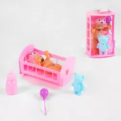 Пупсик з аксесуарами LD 5588-20 C (288/2) ліжечко, іграшка, пляшка, в сітці