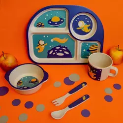 Посуд дитячий бамбук "Космос" 5пр/наб (2тарілки, виделка, ложка, чашка) MH-2773-14 Посуд дитячий бамбук "Космос" 5пр/наб (2тарілки, виделка, ложка, чашка) MH-2773-14