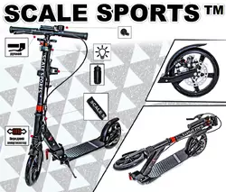 Самокат двухколесный Scale Sports SS-12 Черный Дисковый тормоз Led-фонарик Самокат двухколесный Scale Sports SS-12 Черный Дисковый тормоз Led-фонарик