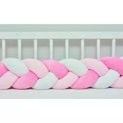 Бортик в кроватку Хатка Косичка Розовый-Персиковый-Белый 360 см (по всему периметру кроватки)