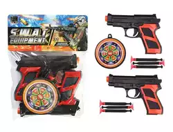 Набір пістолетів 2019-65 (240/2) два пістолети, стріли з присосками, мішень, у пакеті Набір пістолетів 2019-65 (240/2) два пістолети, стріли з присосками, мішень, у пакеті