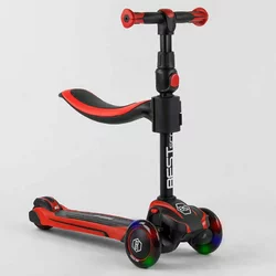 Самокат триколісний Best Scooter JS-10711 (4) з сидінням, алюмінієве кермо, 3 колеса PU зі світлом, d = 12 см Самокат триколісний Best Scooter JS-10711 (4) з сидінням, алюмінієве кермо, 3 колеса PU зі світлом, d = 12 см