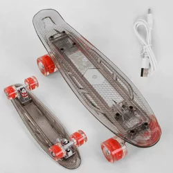 Скейт Пенні борд S-40133 Best Board (7) прозора дека зі світлом, колеса PU зі світлом, зарядка USB