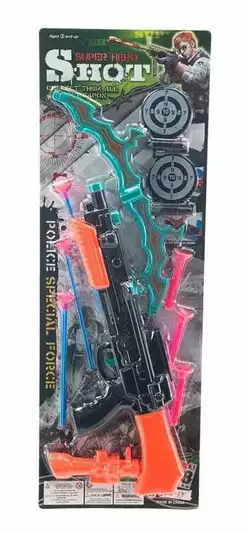 Автомат 886-55 (180/2) 2в1, 3 стріли, 3 патрони, 2 мішені, на листі Автомат 886-55 (180/2) 2в1, 3 стріли, 3 патрони, 2 мішені, на листі