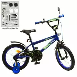 Велосипед дитячий PROF1 16д. Y1672 Dino, SKD45, дзвінок, ліхтар, дод.колеса,  темно-синій (мат.)
