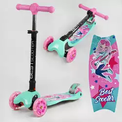 Самокат триколісний L-8711 Best Scooter (1) MAXI, складне кермо З ФАРОЙ, 4 колеса PU зі світлом, d=12 см, в коробці Самокат триколісний L-8711 Best Scooter (1) MAXI, складне кермо З ФАРОЙ, 4 колеса PU зі світлом, d=12 см, в коробці