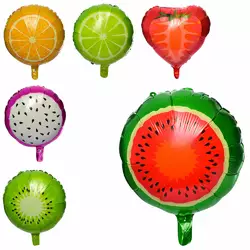 Кульки надувні фольговані MK 2743 фрукти, 6 видів, 50 шт. кул., 43-51 см.