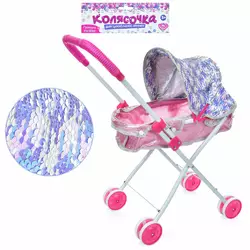 Візок M 5091 UA для ляльки, класика, паєткі, мет., кул., 26-60-10 см. Візок M 5091 UA для ляльки, класика, паєткі, мет., кул., 26-60-10 см.