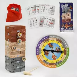 Дерев'яна логічна гра С 48689 (40) ""Дженга"", 45 деталей, 3 способи гри, 40 карток із завданнями, в коробці