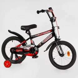 Велосипед 16"" дюймів 2-х колесний CORSO “STRIKER"" EX-16128 (1)  ручне гальмо, дзвіночок, дод. колеса, ЗІБРАНИЙ НА 75%