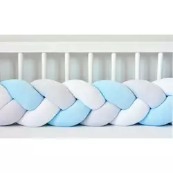Бортик в кроватку Хатка Косичка Белый-Голубой-Пепельный 360 см (по всему периметру кроватки)