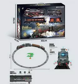 Залізниця 601 A (12) звук, підсвічування, парогенератор, автоматичний рух, на батарейках, локомотив і 3 вагони, в коробці Залізниця 601 A (12) звук, підсвічування, парогенератор, автоматичний рух, на батарейках, локомотив і 3 вагони, в коробці