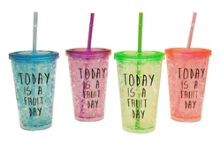 Склянка С-2 пластм. кольорові. з мал. кришкою та труб. 450мл (15,6*10)см Склянка С-2 пластм. кольорові. з мал. кришкою та труб. 450мл (15,6*10)см