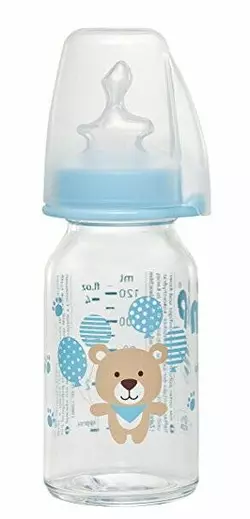 Скляна пляшка 125 мл,(хлопчик)соска ортодонтична,антиколікова,силікон (від0-6)S(повільний потік)