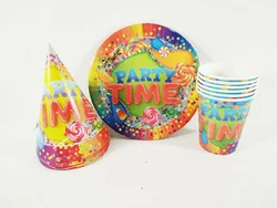 Набір День Народження Party Time (стаканчик 6шт + ковпачок6 шт+ тарілка 6 шт)
