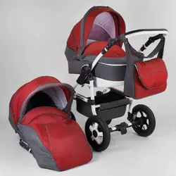 Візок для дітей Saturn ЛЕН БІЛА РАМА № 0186-L28 (1) колір сірий з червоним, лляна тканина Візок для дітей Saturn ЛЕН БІЛА РАМА № 0186-L28 (1) колір сірий з червоним, лляна тканина