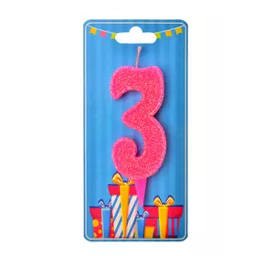 Свічка для торта  "Цифра 3" рожева блиск
