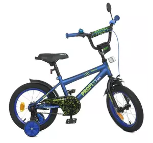 Велосипед дитячий PROF1 14д. Y1472 Dino, SKD45, дзвінок, ліхтар, доп.колеса, темно-синій(мат.).