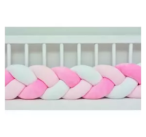 Бортик в кроватку Хатка Косичка Розовый-Персиковый-Белый 240 см (на три стороны)