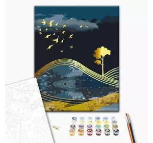 Картина за номерами: Птахи ночі з золотою фарбою 40х50