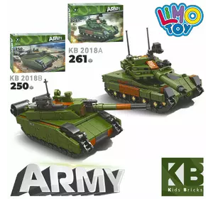 Конструктор KB 2018 військовий, танк, 2 види (250 дет., 261 дет.), кор., 32-22-5 см.