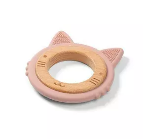 Прорізувач для зубів дерев'янно-силіконовий "Кошеня" (Рожевий)
