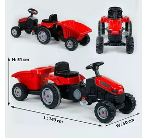 Трактор педальний з причепом Pilsan 07-316 RED (1) клаксон на кермі, сидіння регульоване, задні колеса з гумовими накладками, в коробці