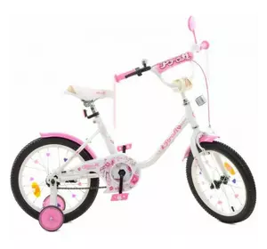 Велосипед дитячий PROF1 16д. Y1685 Ballerina, SKD45, дзвінок, ліхтар, додат. колеса, біло-рожевй.
