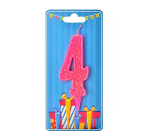 Свічка для торта  "Цифра 4" рожева блиск