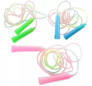 Скакалка MS 0827 мотузка гума, пластикові ручки, 3 кольори, 195 см.