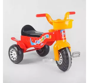 Велосипед триколісний 07-116 (1) “Pilsan” колір Червоно-жовтий, пластикові колеса з прогумованою накладкою, пищалка, кошик, в пакеті