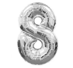 Кульки надувні фольговані MK 2723-1 (1000шт) цифри, 18 дюймів, цифра 8,срібло