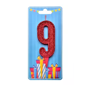 Свічка для торта  "Цифра 9" червона блиск