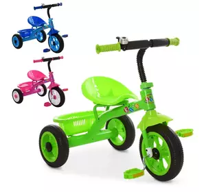 Велосипед M 3252-B (3шт) 3колеса,колесаEVA,д77-ш47-в65см,3колір(блакитний, рожевий, зелений),з багажником