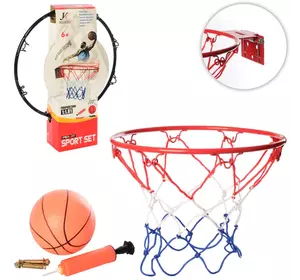 Баскетбольне кільце MR 0170 кільце (метал), сітка, м'яч, насос, кріпл., 2кольори, кор., 25-30-6,5см.
