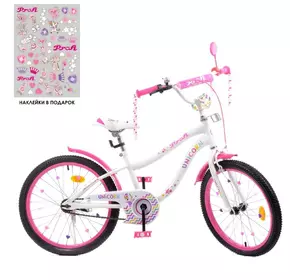 Велосипед дитячий PROF1 20д. Y20244 Unicorn, SKD45, дзвінок, ліхтар, підніжка, біло-малиновий.