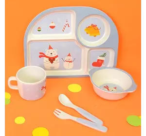 Посуд дитячий бамбук "Ведмедик" 5пр/наб (2тарілки, виделка, ложка, чашка) MH-2773-15 Посуд дитячий бамбук "Ведмедик" 5пр/наб (2тарілки, виделка, ложка, чашка) MH-2773-15