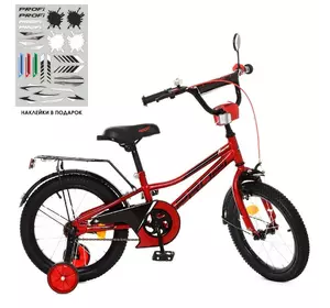 Велосипед дитячий PROF1 16д. Y16221 Prime, дзвінок, дод. колеса, червоний.