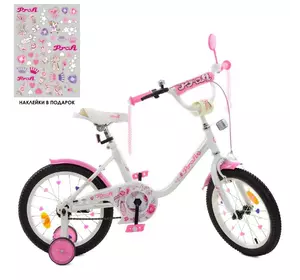 Велосипед дитячий PROF1 14д. Y1485 Ballerina, SKD45, дзвінок, ліхтар, дод.колеса, біло-рожевий.