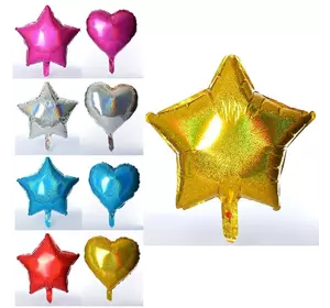 Кульки надувні фольговані MK 3904 2 види (зірки, серце), 5 кольорів, 45-45 см.