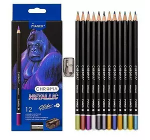 Олівці 12 кольорів шестигранні с метал.блиском, з точилкою Metallic,Chroma,1033-12CB,ТМ"Marco" Олівці 12 кольорів шестигранні с метал.блиском, з точилкою Metallic,Chroma,1033-12CB,ТМ"Marco"