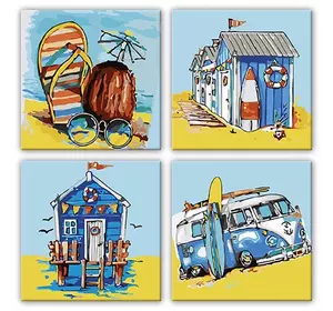 KNP016 Набір для розпису по номерах.  Поліптих "Літні пригоди" 4шт 18*18 KNP016 Набір для розпису по номерах.  Поліптих "Літні пригоди" 4шт 18*18