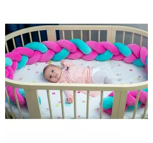 Бортик в кроватку Хатка Косичка Розово-мятный 360 см (по всему периметру кроватки)