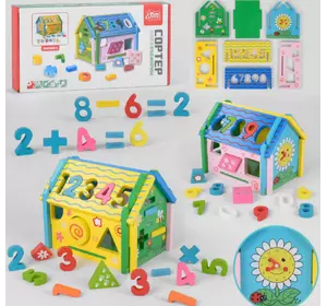 Дерев'яний логічний теремок 57107 "Fun Game", сортер, цифри, фігури, в коробці Дерев'яний логічний теремок 57107 "Fun Game", сортер, цифри, фігури, в коробці