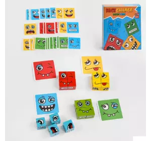 Дерев'яна гра С 49843 (60) "Зміна облич", 81 елемент, 16 кубиків, 64 картки, в коробці