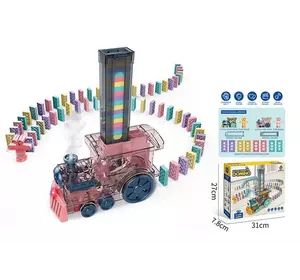Потяг 2018 A (24) 2 кольори, світло, звук, автоматичне викладання цеглинок, аксесуари, 80 цеглинок, на батарейках, в коробці