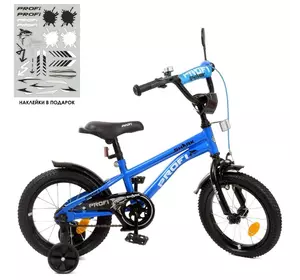 Велосипед дитячий PROF1 14д. Y14212-1 Shark, SKD75, дзвінок, ліхтар, дод. колеса, синьо-чорний.