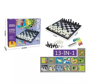 Гра 2612 A (36/2) 13в1, магнітна дошка, ігрові поля, ігрові елементи, шахи, шашки, лудо, автоперегони, змії та драбини, футбол, бейсбол, в коробці